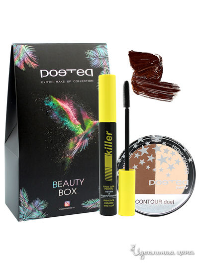 Подарочный набор: корректор для макияжа - контуринг, тушь KILLER объем, POETEQ, цвет натуральный, умбра, коричневый