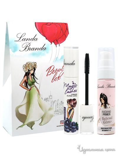 Подарочный набор: подсвечивающий праймер, тушь Супер длина, black, Landa Branda, цвет розовый/black