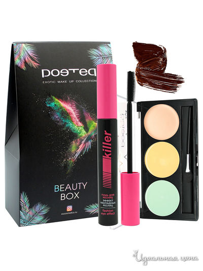 Подарочный набор: палетка цветных корректоров Трио, тушь KILLER, POETEQ, цвет светлый беж, коричневый