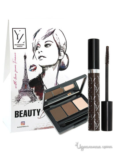 Подарочный набор: гель для бровей, набор теней для создания бровей, YZ (Иллозур), цвет коричневый/коричневый