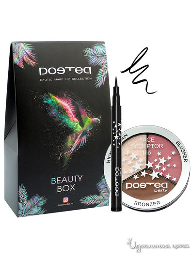 Подарочный набор: палетка для контуринга, подводка для глаз, POETEQ, цвет шампань, клубничный джем, угольно-черный