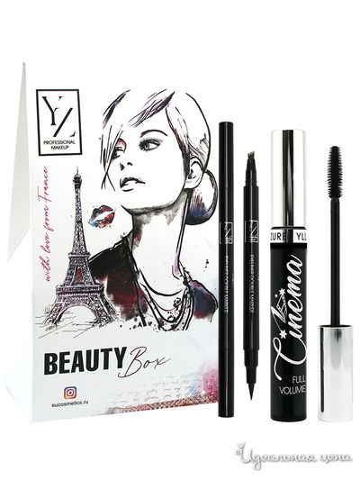 Подарочный набор: двойная подводка для глаз, тушь Синема полный объем, коричневый/черный YZ (Иллозур)