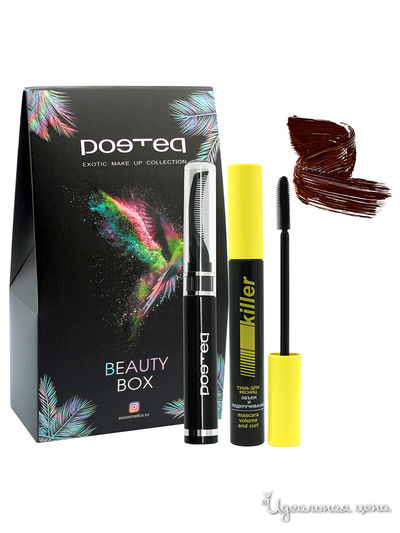 Подарочный набор: гель для фиксации бровей, тушь KILLER объем, POETEQ, цвет бесцветный, коричневый