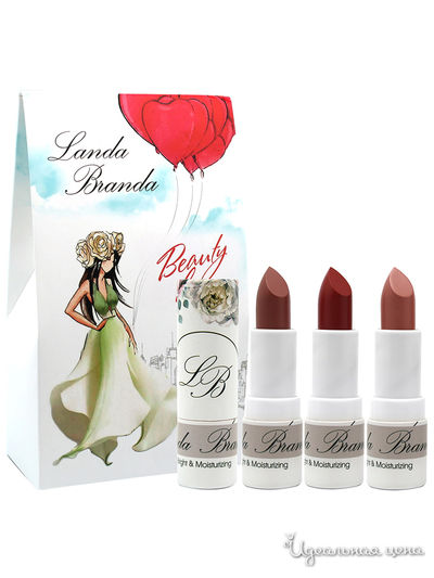 Подарочный набор: помады Сияние и увлажнение, plum dessert/berry jam/dusty rose, Landa Branda