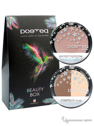Подарочный набор: корректор для макияжа - контуринг, хайлайтер, POETEQ, цвет натуральный, мокачино, жемчужная роза