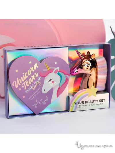Набор: запечённые румяна и кисть для макияжа Unicorn Tears, Beauty Fox