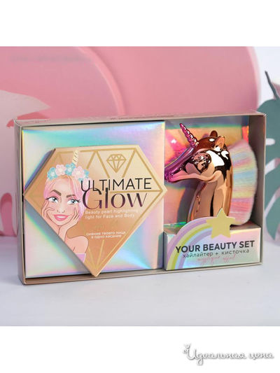 Набор: запечённый хайлайтер и кисть для макияжа Ultimate Glow, Beauty Fox