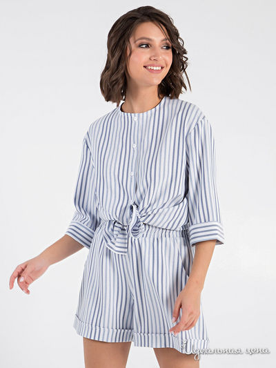 Блуза MariKo, цвет голубой, белый