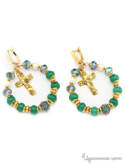 Серьги Chantal, цвет зеленый, белый, золотой