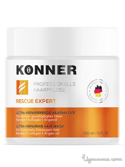 Маска-реконструктор RESCUE EXPERT для сильно поврежденных волос с кератином, коллагеном и арганой, KONNER