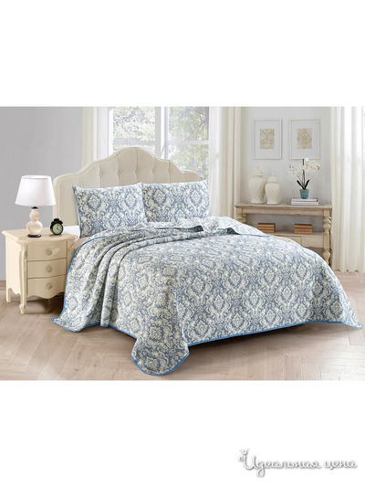 Комплект: покрывало, наволочки Cleo, цвет голубой, белый