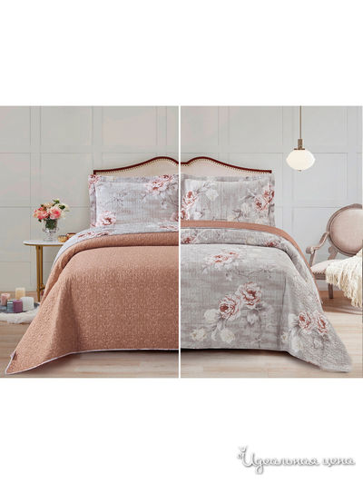 Комплект: покрывало, наволочки Cleo, цвет серый, коричневый