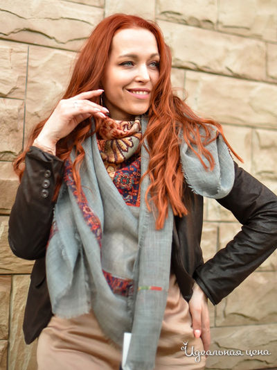 Платок, 140*140 см Venera, цвет серый, бежевый, коричневый, красный