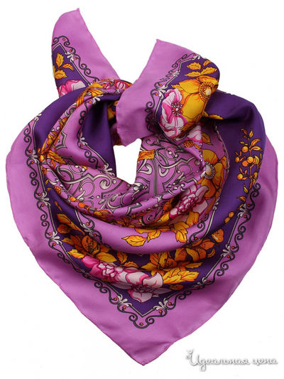 Платок, 90*90 см Venera, цвет фиолетовый, лимонный, сиреневый, светло-серый
