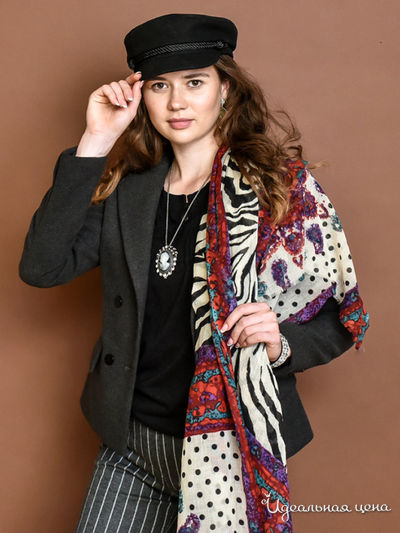 Палантин, 66*180 см Venera, цвет бордовый, белый