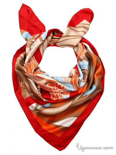 Платок, 90*90 см Venera, цвет красный, бежевый, цветной