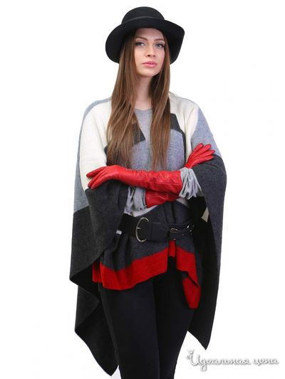 Пончо, 105*140 см Venera, цвет серый, белый, красный