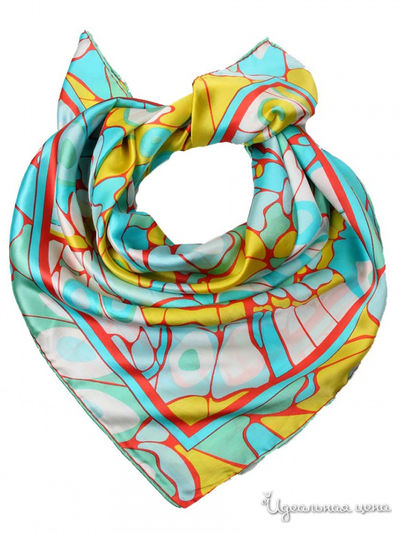 Платок, 90*90 см Venera, цвет голубой, жёлтый, красный, белый