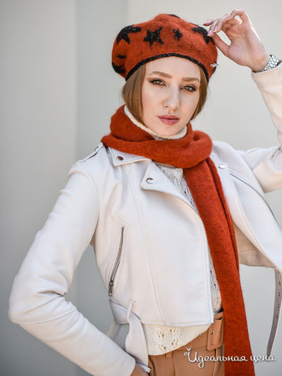 Комплект: берет, шарф Venera, цвет терракотовый, черный