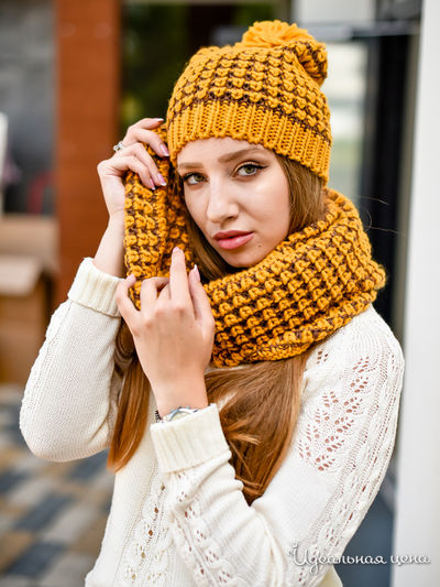 Комплект: шапка, шарф Venera, цвет желтый, коричневый