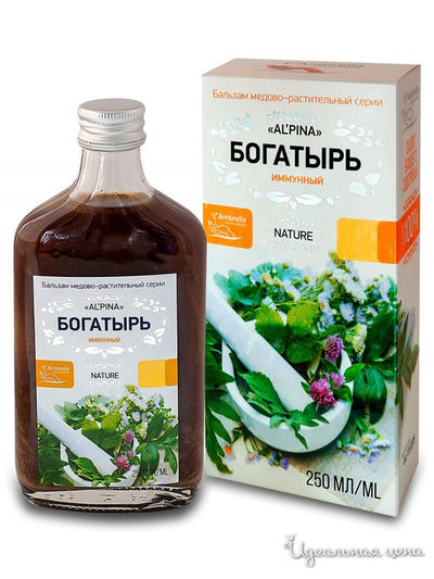 Бальзам медово-растительный Альпина "Богатырь" имунный, 250 мл, Амбрелла, цвет Белый,зеленый