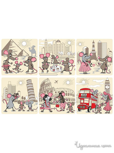 Разделочная доска. Подставка под горячее "Мышки-путешественники", 18х18 см Мультидом, цвет в ассортименте