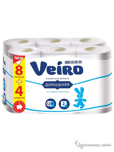 Туалетная бумага "Linia Veiro Домашняя" 2х-слойная, 8+4 шт. Мультидом, цвет белый