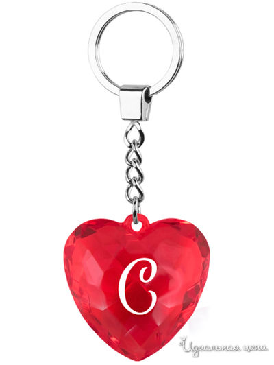 Брелок диамантовое сердце с инициалом: "С" Be Happy, цвет красный