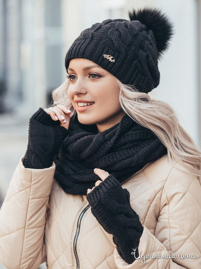 Комплект: шапка, хомут, перчатки Dressa, цвет черный