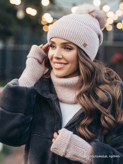 Комплект: шапка, хомут, митенки Dressa, цвет светло-розовый