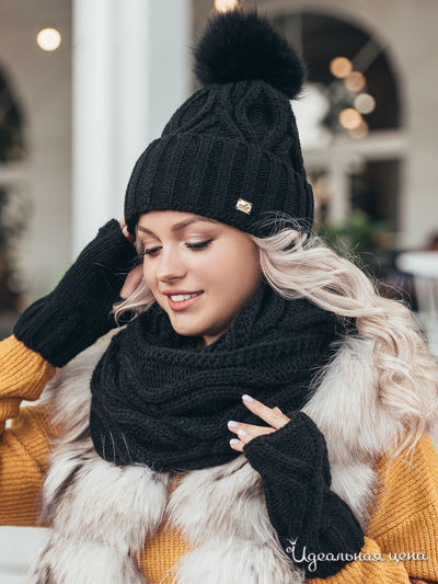 Комплект: шапка, хомут, митенки Dressa, цвет черный