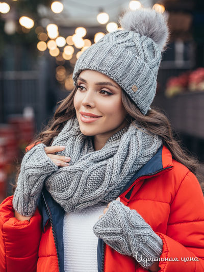 Комплект: шапка, хомут, митенки Dressa, цвет серый