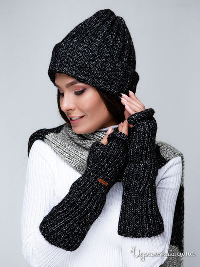 Комплект: шапка, шарф Sewel, цвет черный, серый