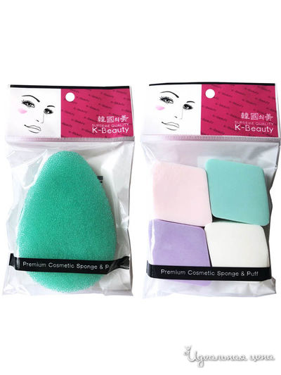 Набор: спонж-губка "Капля" (для очищения) и косметический спонж "Ромб" (для нанесения ровного тона), K-Beauty