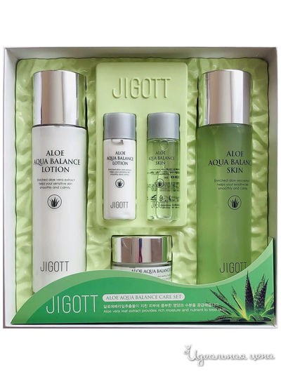 Набор для лица 3 предмета + 2 мини-версии ALOE AQUA BALANCE SKIN CARE SET3 с алоэ (тонер, эмульсия, крем), JIGOTT