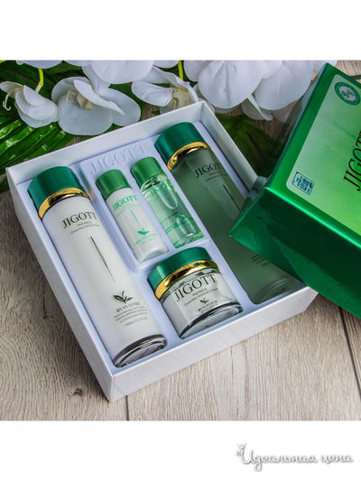 Подарочный набор WELL-BEING GREENTEA 3SET с экстрактом зеленого чая (тонер/эмульсия/крем), JIGOTT