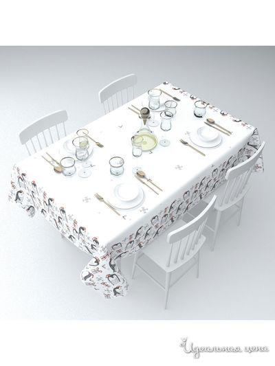 Скатерть "Пингвины", 145*220 см Сирень, цвет мультиколор