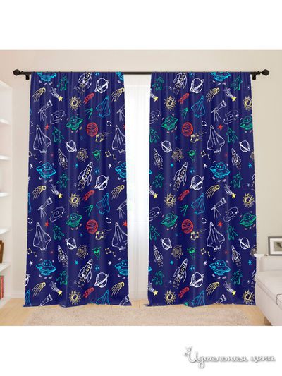 Фотошторы для детской "Синий космос", 145*260, 2 шт. Сирень, цвет синий