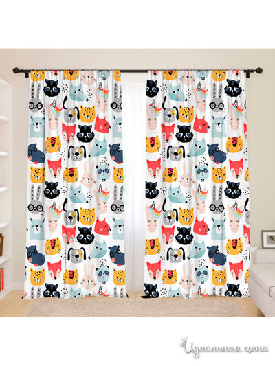 Фотошторы для детской "Животные ", 145*260, 2 шт. Сирень, цвет мультиколор