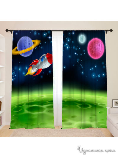 Фотошторы для детской "Вокруг планеты", 145*260, 2 шт. Сирень, цвет мультиколор