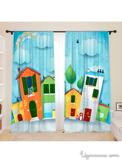 Фотошторы для детской "Домики", 145*260, 2 шт. Сирень, цвет мультиколор