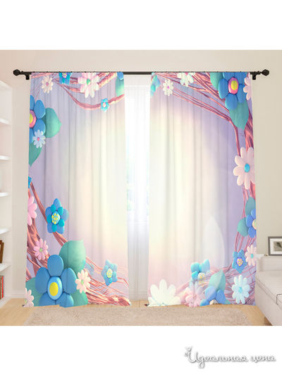 Фотошторы для детской "Пластилиновые цветы", 145*260, 2 шт. Сирень, цвет мультиколор