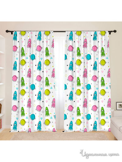 Фотошторы для детской "Ракеты", 145*260, 2 шт. Сирень, цвет мультиколор