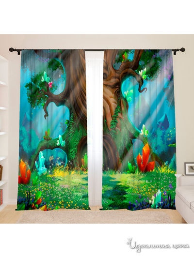 Фотошторы для детской "Лес с изумрудами", 145*260, 2 шт. Сирень, цвет мультиколор