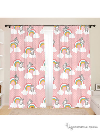 Фотошторы для детской "Котятки на радуге, розовый", 145*260, 2 шт. Сирень, цвет мультиколор