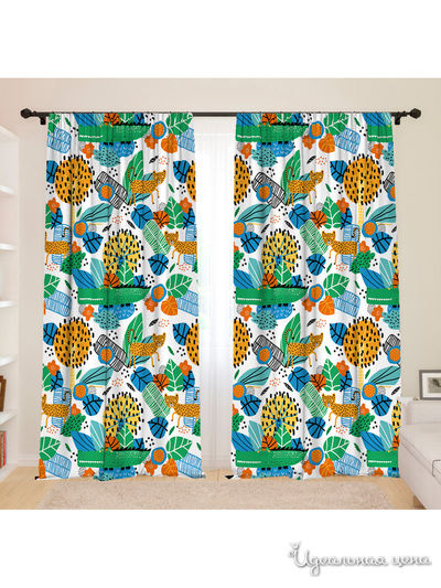 Фотошторы для детской "Животные в тропиках", 145*260, 2 шт. Сирень, цвет мультиколор