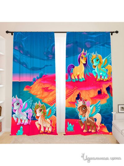 Фотошторы для детской "Остров прекрасных пони", 145*260, 2 шт. Сирень, цвет мультиколор