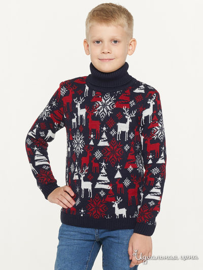 Свитер VAY, цвет темно-синий, красный, молочный