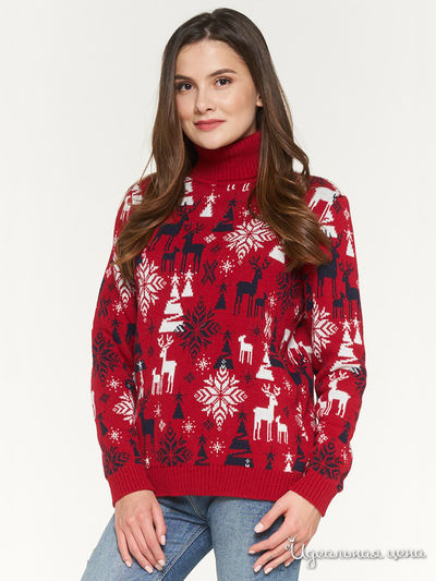 Свитер VAY, цвет красный, молочный, темно-синий