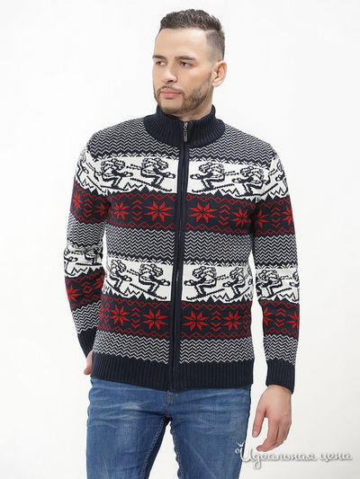 Кардиган VAY, цвет темно-синий, молочный, красный